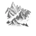 A majestic mountain range with a waterfall cascading down, symbolizing the thrill of trekking and exploration tattoo design idea