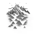 A majestic mountain range with a waterfall cascading down, symbolizing the thrill of trekking and exploration tattoo design idea