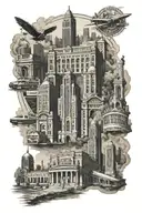 Detroit history with monuments tattoo design idea