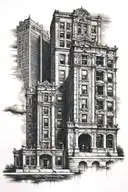 Detroit history with monuments tattoo design idea