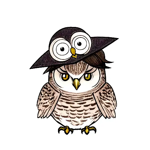 Owl, Wise Owl, Graduation Cap, slightly Cartoony tattoo design idea