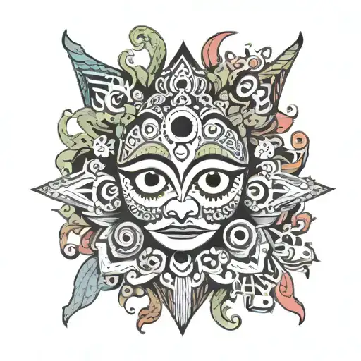 Prompted Imagine a bold, colorful illustration. In the center are Jagannath's large, black and white eyes staring straig tattoo design idea