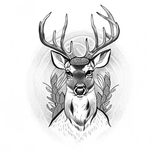 deer in wood and praying hands tattoo design idea