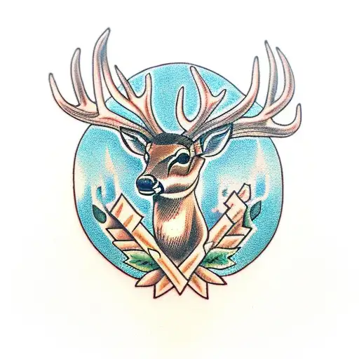 deer in wood and praying hands tattoo design idea