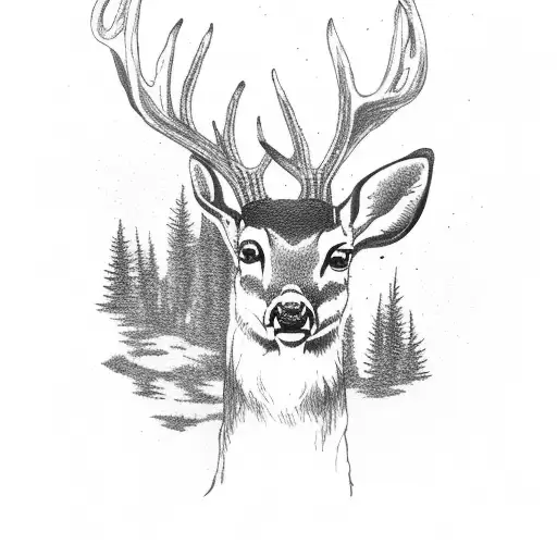 deer in woods with praying hands under it tattoo design idea