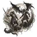 Create a tattoo featuring a battle scene between demons and warriors in a valley setting tattoo design idea