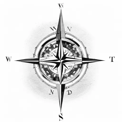 compass and chart and ship and mountain and windswept pine tree  tattoo design idea