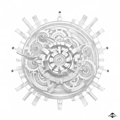 mechanical gears forming a Japanese rising sun tattoo design idea