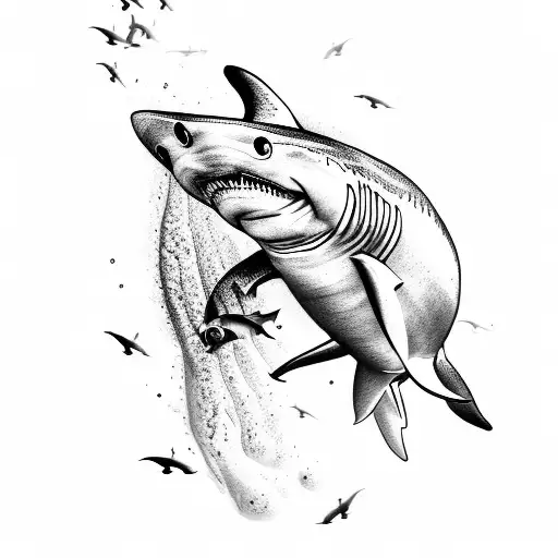 Dotwork Black And Grey Full Body Shark Tattoo Idea Blackink Ai