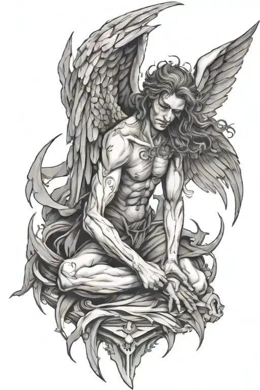 fallen angel lucifer crying tattoo design idea