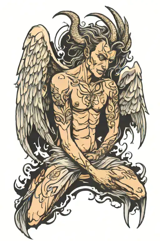 fallen angel lucifer crying tattoo design idea