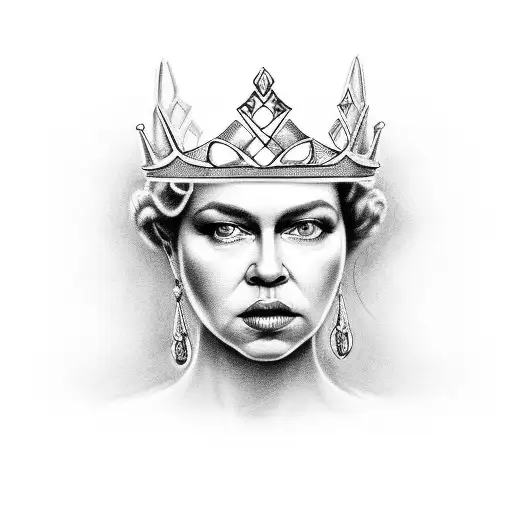 A black and grey portrait of Queen B wearing a crown tattoo design idea