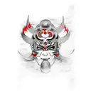 kabuki mask, with painted flames bellow tattoo design idea