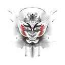 kabuki mask, with painted flames bellow tattoo design idea