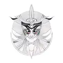 kabuki mask, with painted flames bellow tattoo design idea