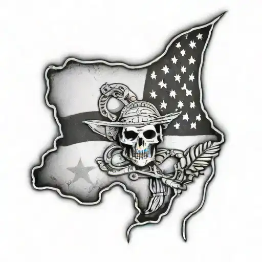 Texas outline with flag and usmc enlisted Ega with leather tooling tattoo design idea