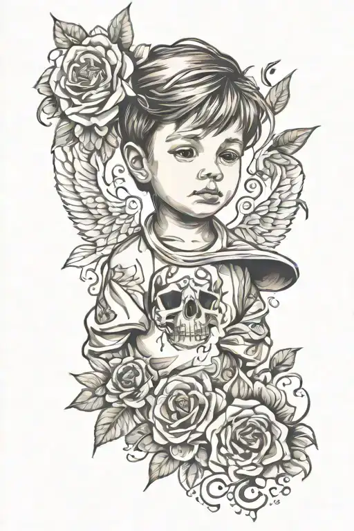 child missing his dad memorial tattoo design idea