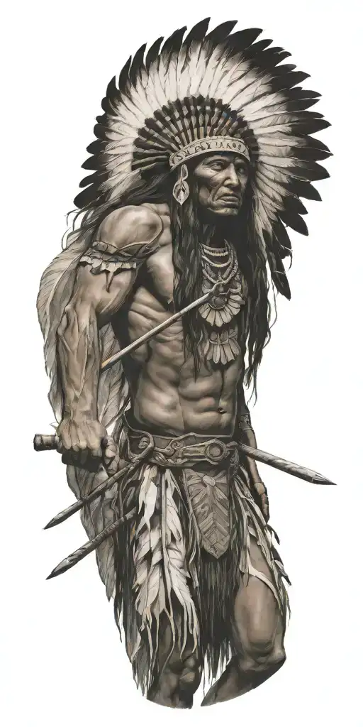 Native american warrior battling tattoo design idea