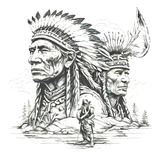 native american war landscape tattoo design idea