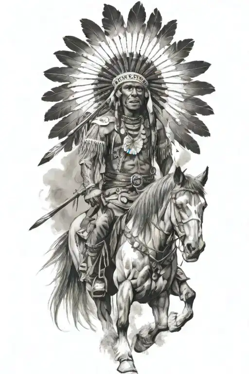 Native american warrior riding tattoo design idea
