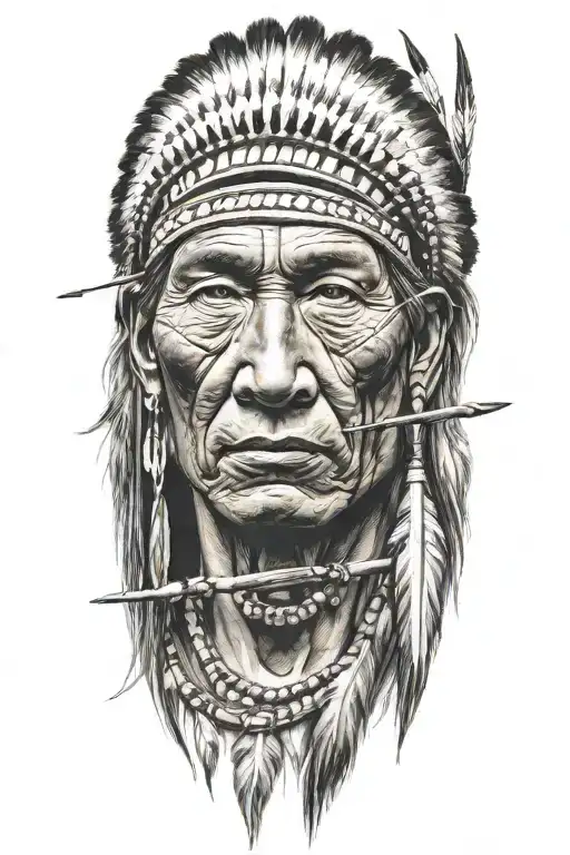 Native american shooting bow and arrow  tattoo design idea