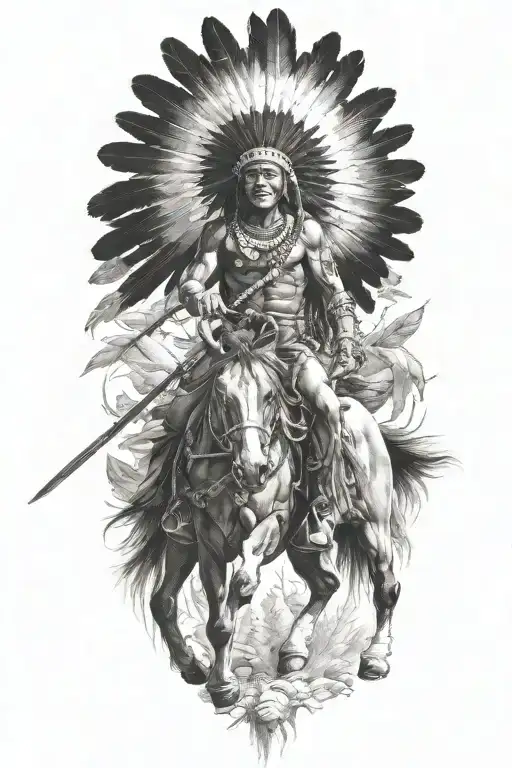 Native american warrior riding tattoo design idea