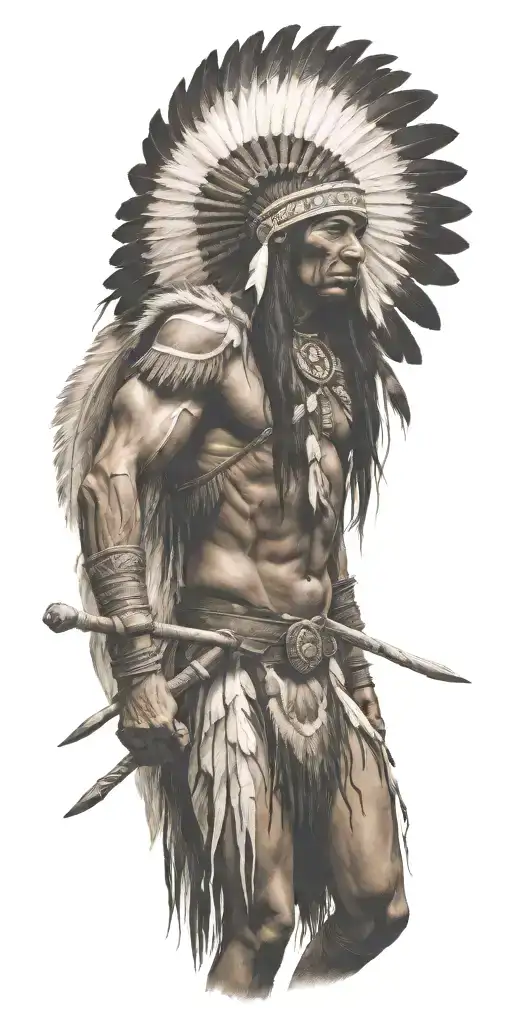 Native american warrior battling tattoo design idea