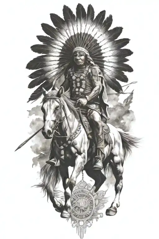 Native american warrior riding tattoo design idea