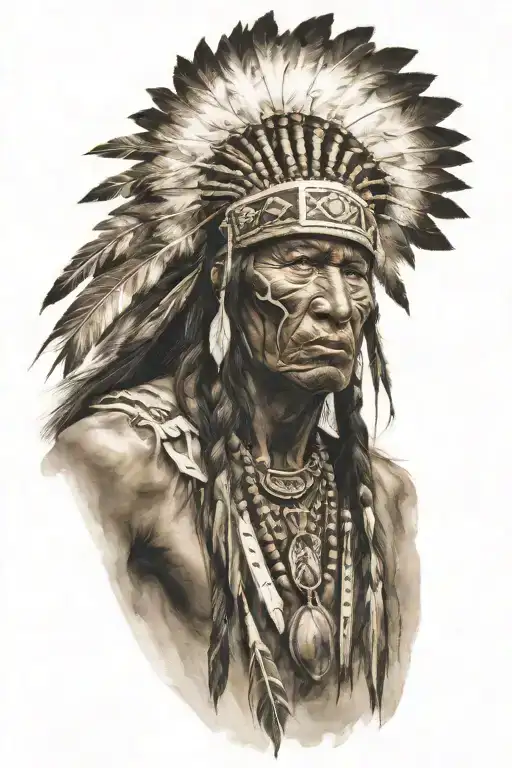 Native american warrior battling tattoo design idea