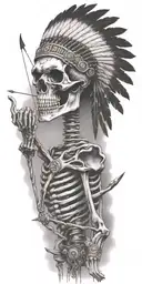native american  skeleton  shooting bow at camera  tattoo design idea