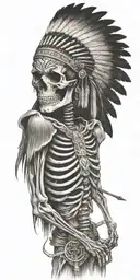 native american  skeleton  shooting bow at camera  tattoo design idea
