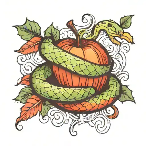 Snake wrapped around apple core tattoo design idea