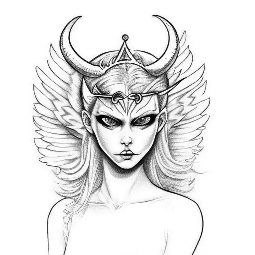 half angel half demon Cupid with horn and crown  tattoo design idea