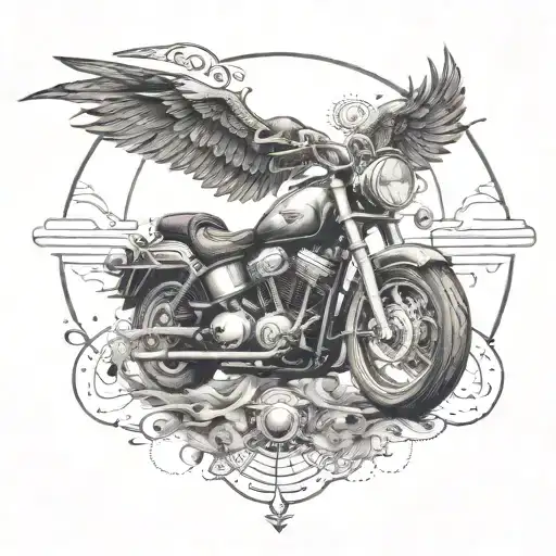 Witchcraft inspired tattoo incorporating elements of music and motorcycles tattoo design idea