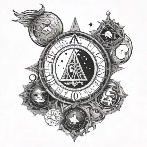 Moon phases intertwined with tarot cards and witchcraft symbols tattoo design idea