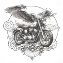 Witchcraft inspired tattoo incorporating elements of music and motorcycles tattoo design idea