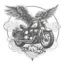 Witchcraft inspired tattoo incorporating elements of music and motorcycles tattoo design idea