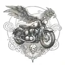 Witchcraft inspired tattoo incorporating elements of music and motorcycles tattoo design idea