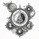 Moon phases intertwined with tarot cards and witchcraft symbols tattoo design idea