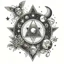 Moon phases intertwined with tarot cards and witchcraft symbols tattoo design idea