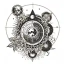 Moon phases intertwined with tarot cards and witchcraft symbols tattoo design idea