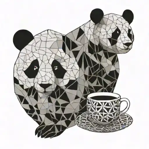 panda bear, puzzle piece, coffee cup tattoo design idea