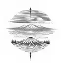 a simple linear tattoo with a cedar tree and ararat mountain and the armenian eternity symbol tattoo design idea