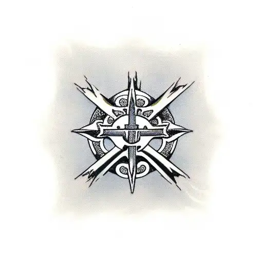 Christian Cross with crown of thorns on top tattoo design idea