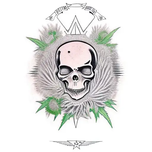 Grim Reaper with pentagram wrapped in Thistles as background  tattoo design idea