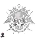 skull with pentagram and crescent moons at either side tattoo design idea