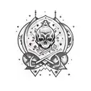 skull with pentagram and crescent moons at either side tattoo design idea
