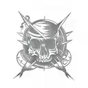 skull with pentagram and crescent moons at either side tattoo design idea