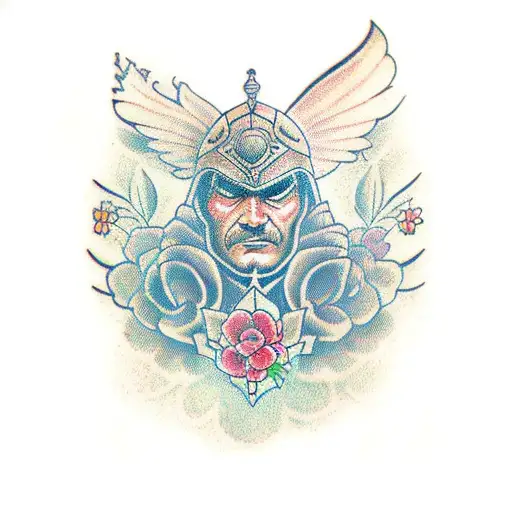warrior in a garden tattoo design idea