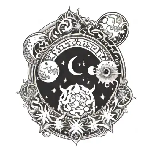lunar symbols integrated tattoo design idea
